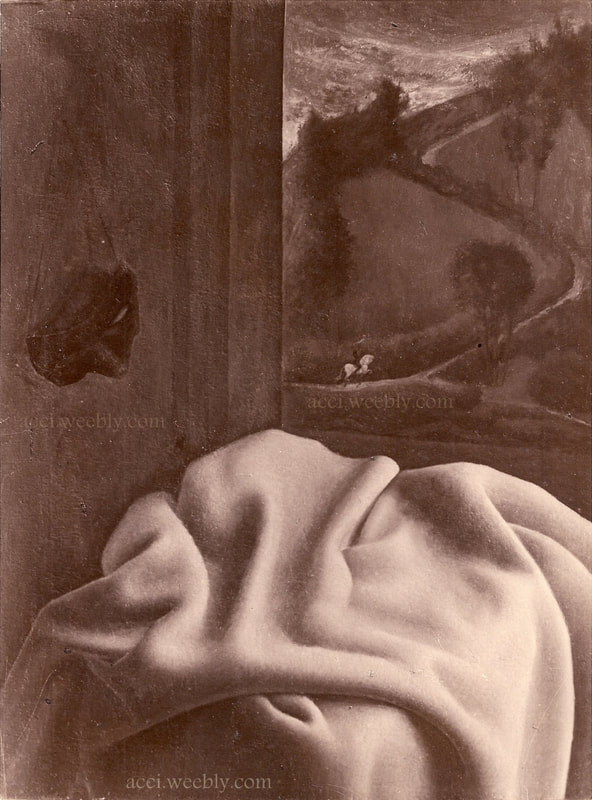 Composizione con panno rosso, 1944, olio su tela cm 80x60.