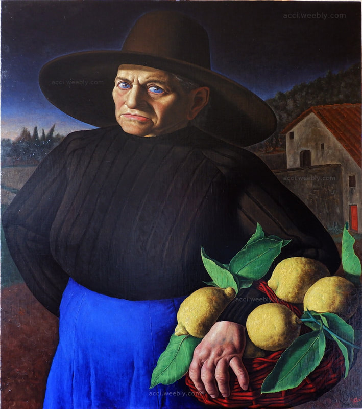 Giovanni Acci, Donna con i limoni, 1954, olio su tavola telata, 92x81 cm, Collezione Maria Acci