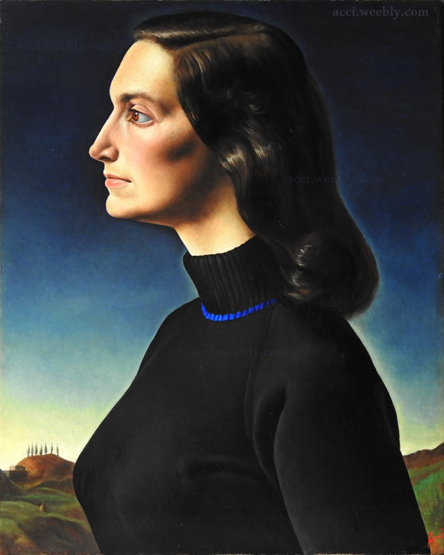 Giovanni Acci, "Profilo" (Ritratto di Milena), 1953/4, olio su cartone telato 50x40.