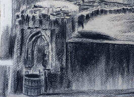 part. Giovanni Acci, La fontana, matite e carboncino su carta cm 50 x 68.