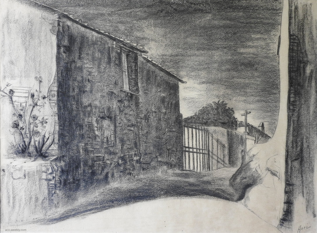 Giovanni Acci, La strada - Fibbialla (studio), matita su carta di cm 56 x 76.