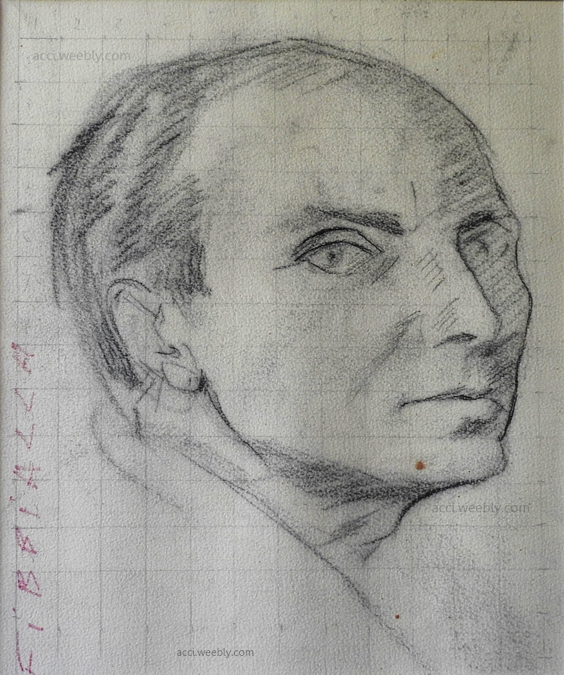 Giovanni Acci, Autoritratto (disegno preparatorio) particolare, 1962, matita e carboncino su carta fabriano, cm 56 x 76.