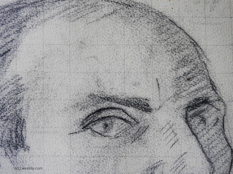 Giovanni Acci, Autoritratto (disegno preparatorio) particolare, 1962, matita e carboncino su carta fabriano, cm 56 x 76.