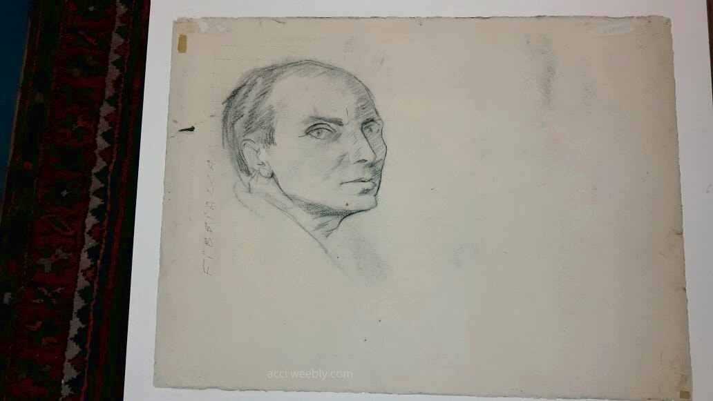 "Autoritratto", matita su carta cm 35 x 28 al momento della scoperta sul retro de "La Strada (studio)"